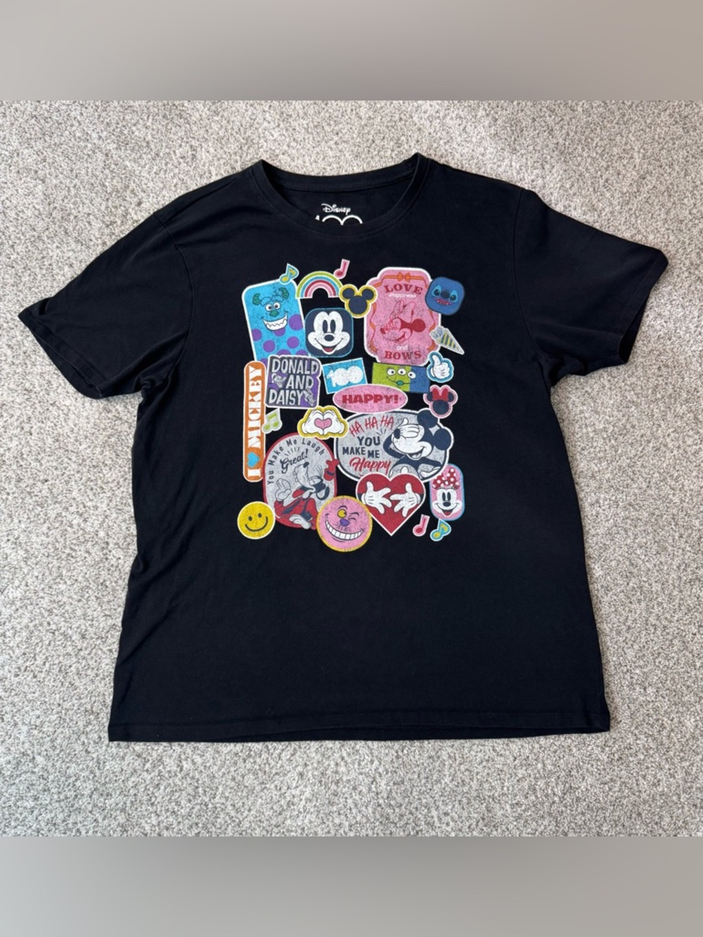 Disney Retro Icons Graphic T-Shirt 100 Years Black Large Streetwear Vacation